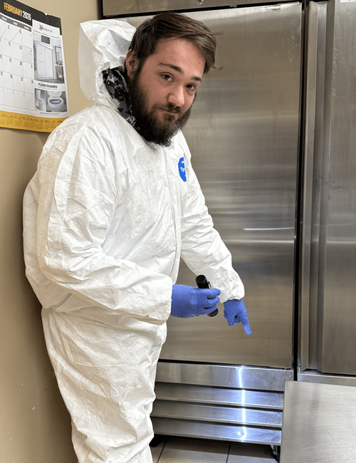 A Magnum Pest Control technician showing evidence of insect infestation in Livingston County, NY A Magnum Pest Control technician showing evidence of insect infestation in Livingston County, NY